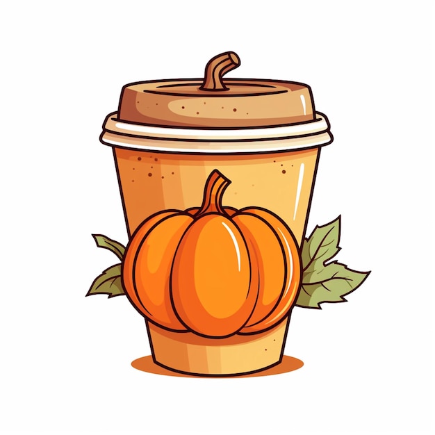 a cartoon illustration of a cup of coffee with a pumpkin on top generative ai