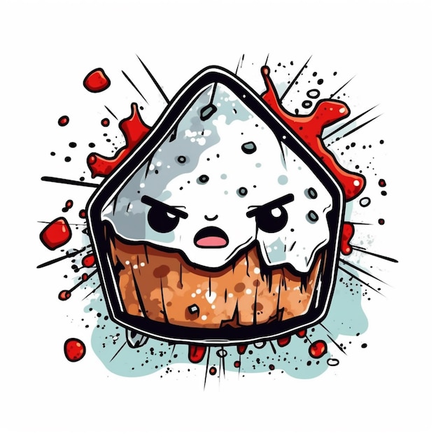 Foto illustrazione a cartone animato di un cupcake con una faccia e uno splaty splat generative ai