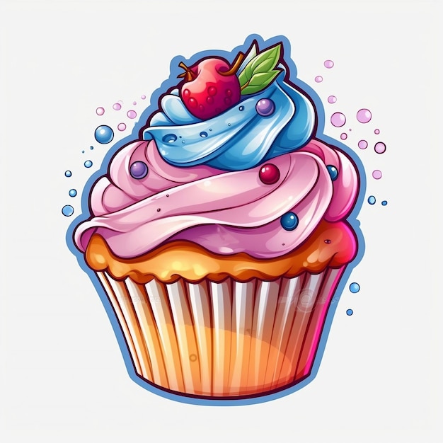 Cartoon Illustration of Cupcakes with Transparent Background Suitable for Stickers and TShirt Designs Generative AI