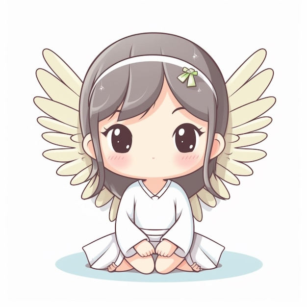 A cartoon illustration of a cute angel with wings.