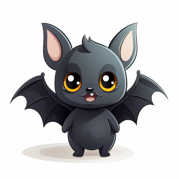 cartoon illustration of a cute bat with big eyes and big ears generative ai