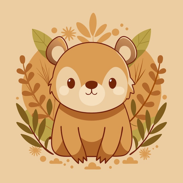 a cartoon illustration of a cute bear in a forest
