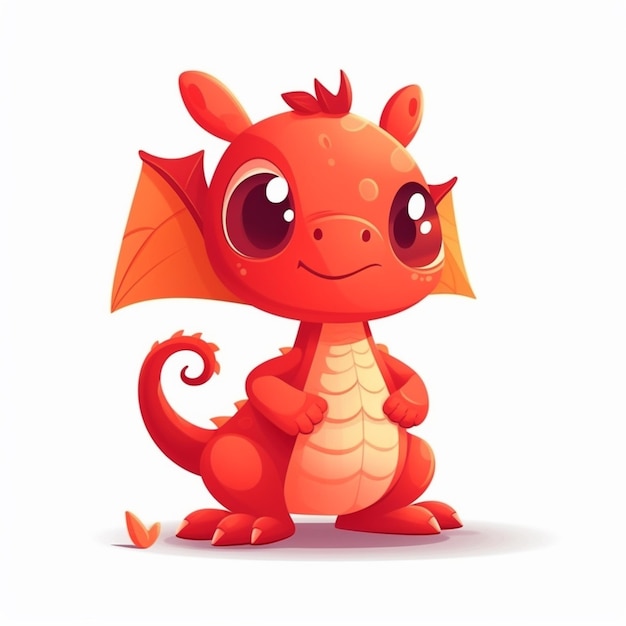 cartoon illustration of a cute little dragon with big eyes generative ai