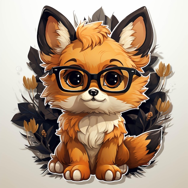 Cartoon illustration of a cute little fox wearing glasses generative ai