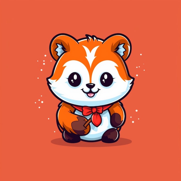 Photo cartoon illustration of a cute little red panda bear with a red bow tie generative ai