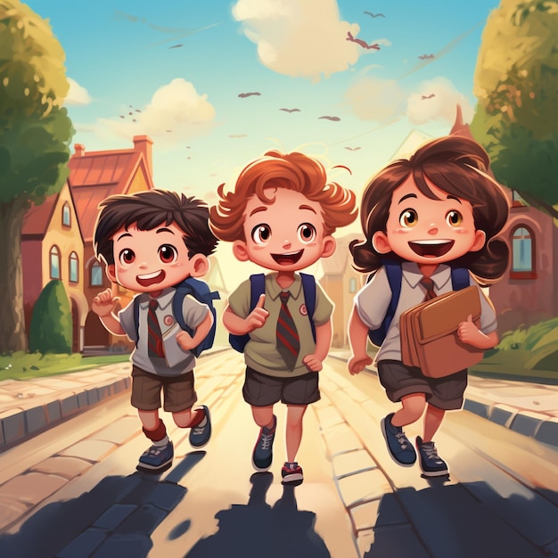 Cartoon illustration design of some kids running go to school perfect to create banner or flyer wit
