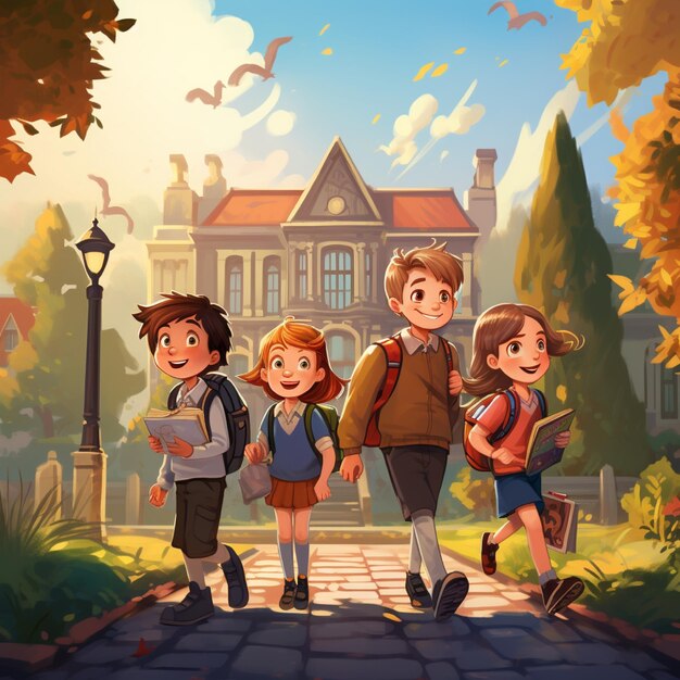 Cartoon illustration design of some kids running go to school perfect to create banner or flyer wit