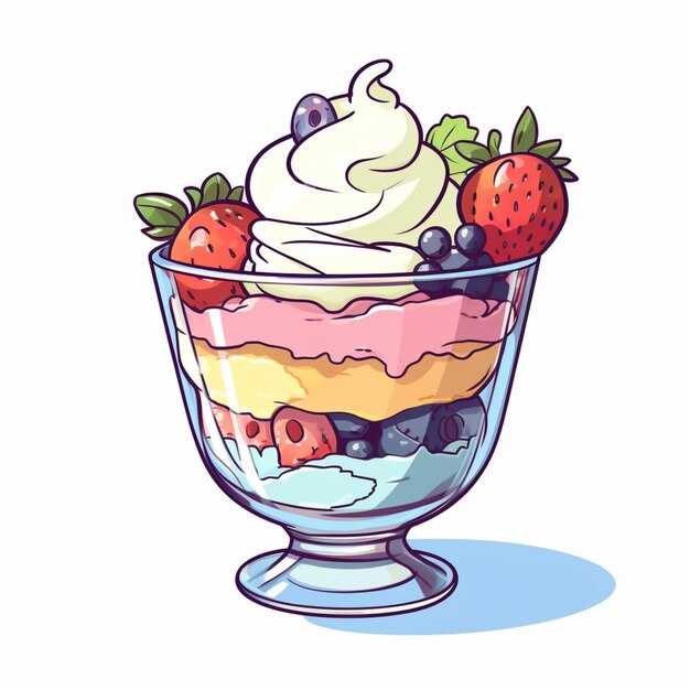 Photo cartoon illustration of a dessert with strawberries generative ai