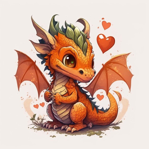 Cartoon illustration of a dragon with a heart on its back generative ai