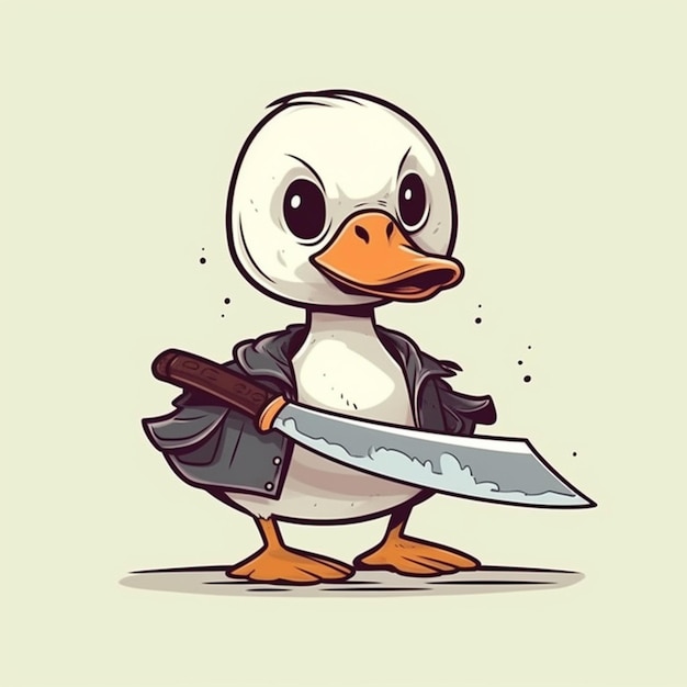 cartoon illustration of a duck with a knife in its hand generative ai