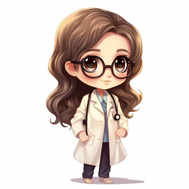 cartoon illustration of a female doctor with glasses and a stethoscope generative ai