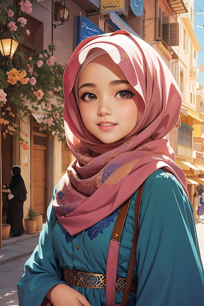 여성 무슬림 사람들의 만화 일러스트레이션