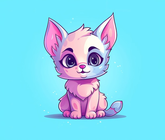 A cartoon illustration of a fluffy cat with a blue background.