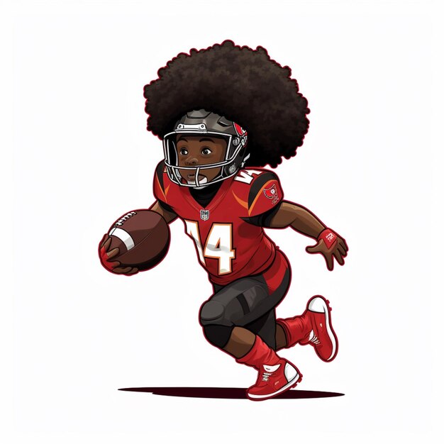 Photo cartoon illustration of a football player running with a ball generative ai