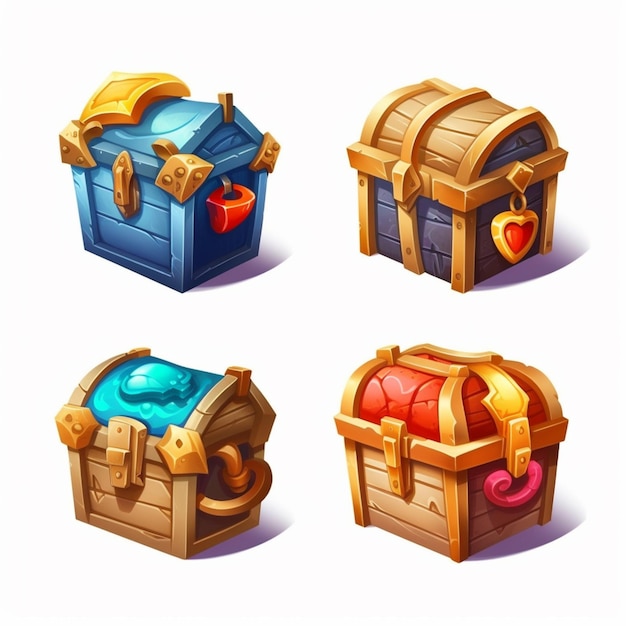 A cartoon illustration of the four treasure chest.