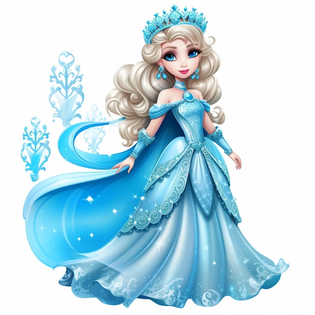 A cartoon illustration of a frozen princess