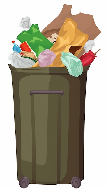 Foto illustrazione di cartone animato il bidone della spazzatura è pieno e trabocca