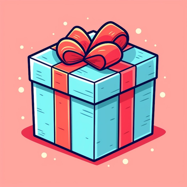 a cartoon illustration of a gift box with a red bow generative ai