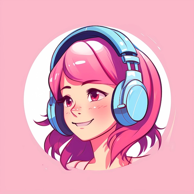 Foto illustrazione di cartone animato di una ragazza che ascolta musica con le cuffie