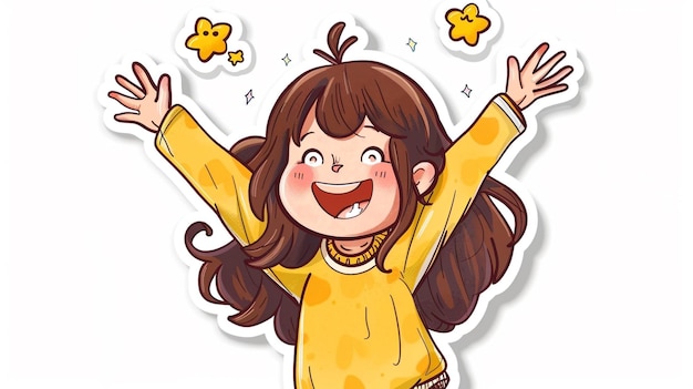 Photo a cartoon illustration of a girl with her arms up in the air