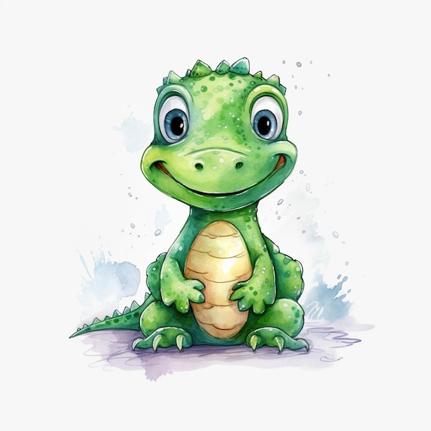 Cartoon illustration of a green dragon with a turtle shell generative ai