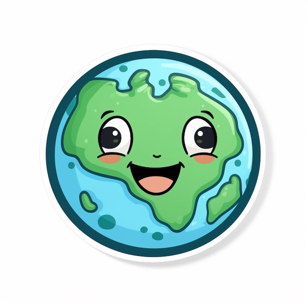 Photo cartoon illustration of a green planet with a happy face generative ai