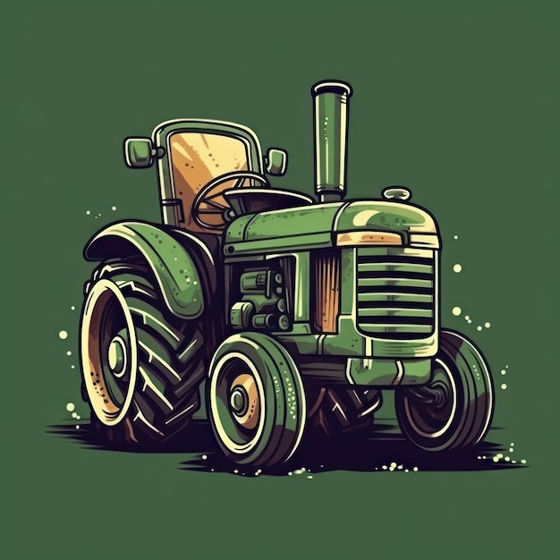 Photo cartoon illustration of a green tractor