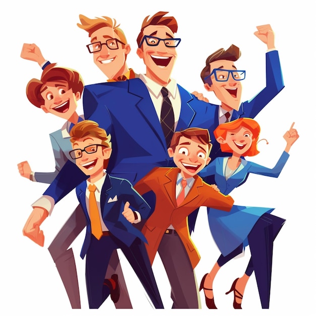 Cartoon illustration of a group of business people with arms up generative ai