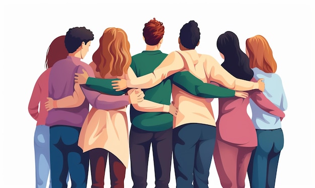 Photo a cartoon illustration of a group of people hugging.