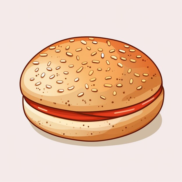 a cartoon illustration of a hamburger with a bun and a tomato generative ai