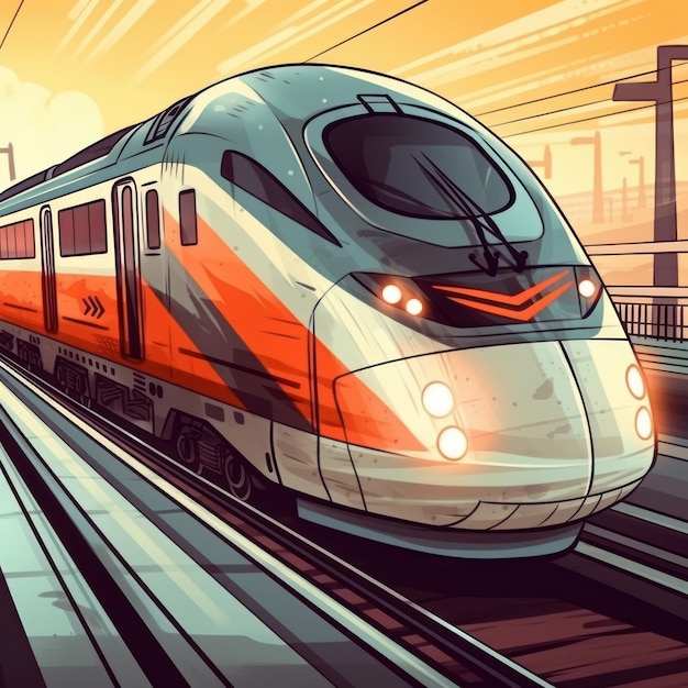 Cartoon illustration of a high speed train