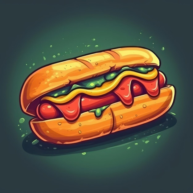 A cartoon illustration of a hot dog