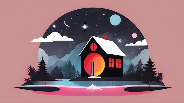 Photo a cartoon illustration of a house with a snow covered roof and a star on the top