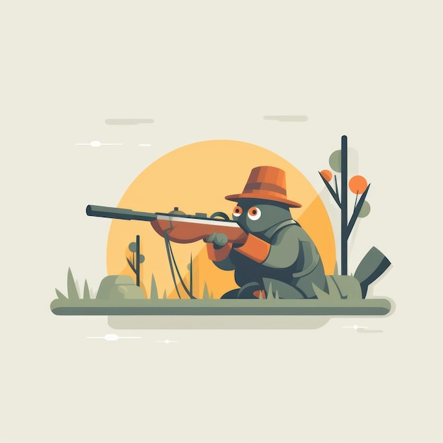 A cartoon illustration of a hunter