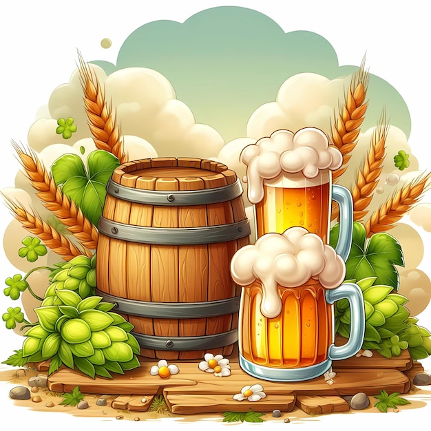 Иллюстрация мультфильма для празднования Международного дня пива