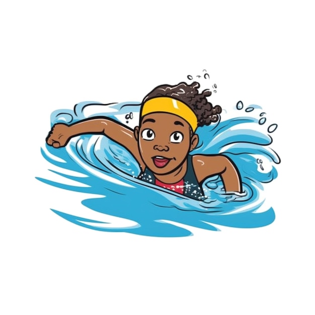 cartoon illustration kids swimming