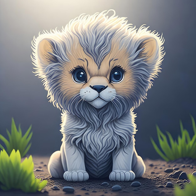 A cartoon illustration of a lion cub