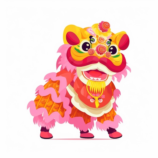 a cartoon illustration of a lion with a pink mane and a red tail generative ai