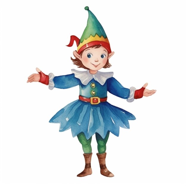 Photo cartoon illustration of a little boy dressed as a elf generative ai