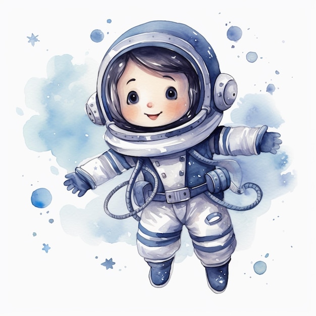 cartoon illustration of a little boy in a space suit generative ai