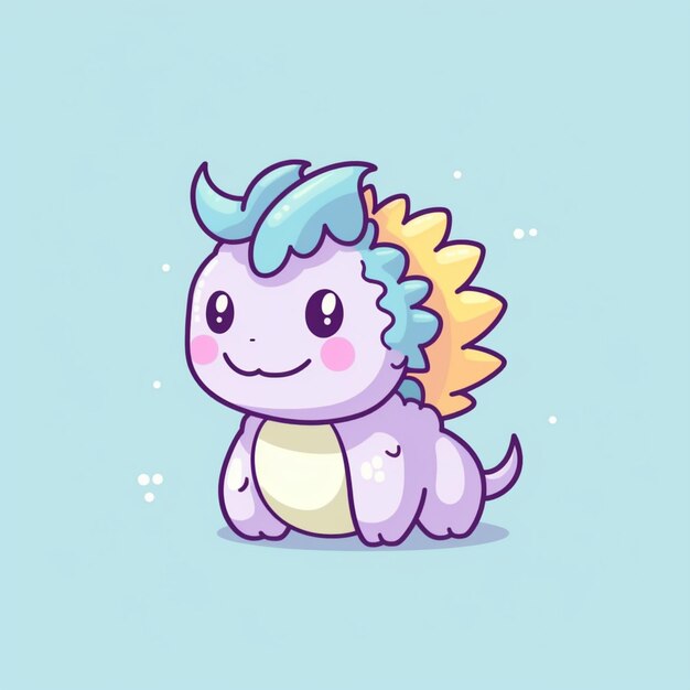 cartoon illustration of a little dragon with a blue mane generative ai