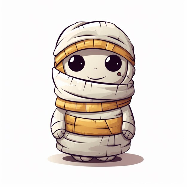 Photo cartoon illustration of a little mummy with a scarf and a hat generative ai