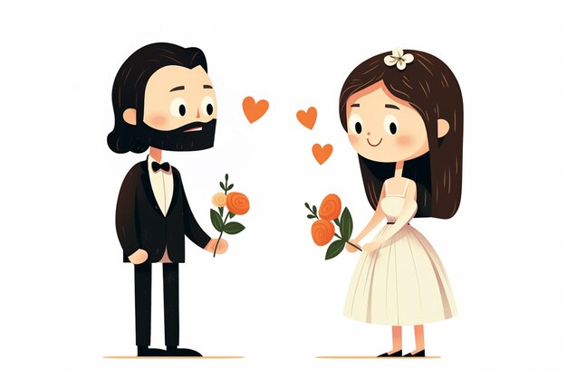 Photo cartoon illustration of a man giving a woman a flower generative ai