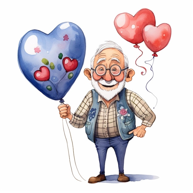 Иллюстрация мультфильма о человеке, держащем воздушный шар в форме сердца