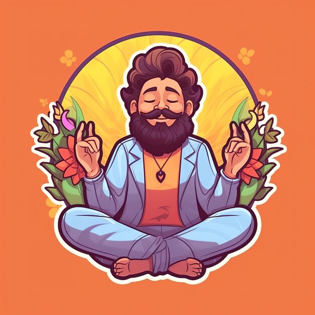 Cartoon illustration of a man meditating