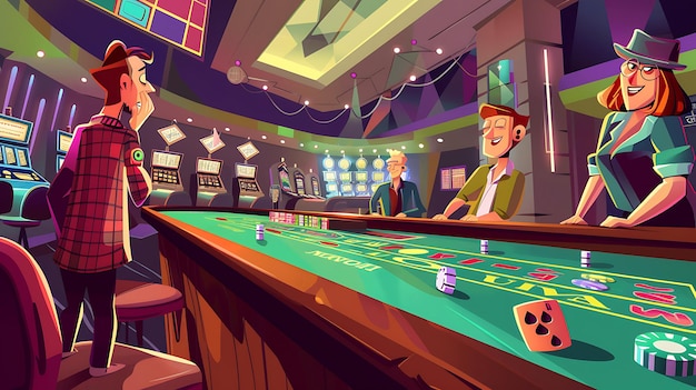 a cartoon illustration of a man playing a game with a man in a hat