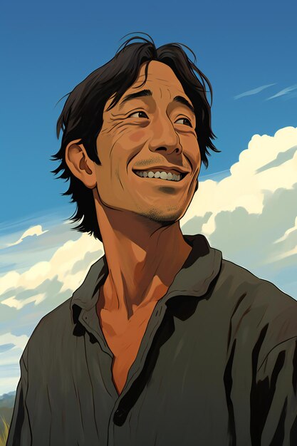 Photo cartoon illustration of a man smiling and looking to the side