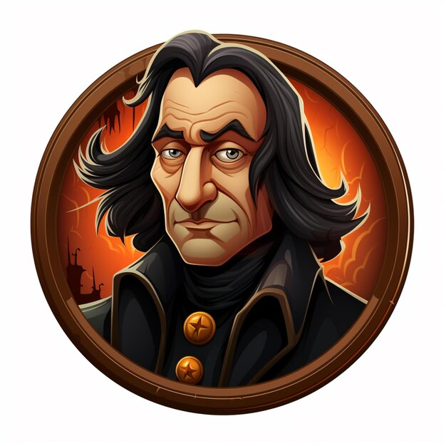 cartoon illustration of a man with long hair and a black coat generative ai