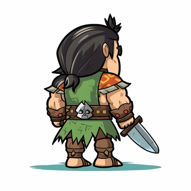 Foto illustrazione di cartone animato di un uomo con una spada e un abito verde generativo ai