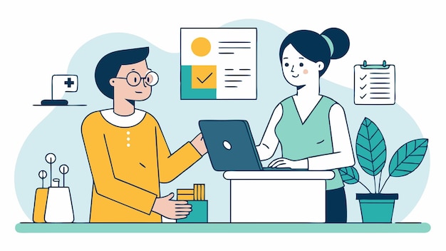 a cartoon illustration of a man and a woman working on a laptop